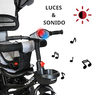 Foto 2 | Foto 2 | Triciclo Evolutivo Para Niños Asiento Giratorio 360 Torreta Con Luz Y Sonido Bastón De Empuje Soporta Hasta 30 Kg - Gris