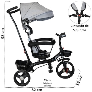 Foto 4 | Foto 4 | Triciclo Evolutivo Para Niños Asiento Giratorio 360 Torreta Con Luz Y Sonido Bastón De Empuje Soporta Hasta 30 Kg - Gris