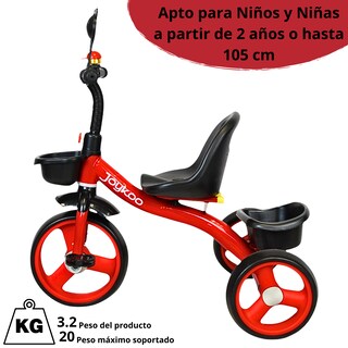 Foto 5 | Foto 5 | Triciclo Para Niños Con Timbre Ruedas De Eva Canastas Trasera Y Delantera Apto A Partir De 2 Años Soporta Hasta 20 Kg - Rojo
