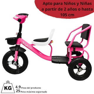 Foto 5 | Foto 5 | Triciclo Para Niños Dos Asientos Torreta Con Luz Y Sonido Ruedas De Goma Apto A Partir De 2 Años - Rosa