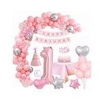 Decoraciones para Fiesta de Cumpleaños Belug color Rosa 1 Año 44 Piezas