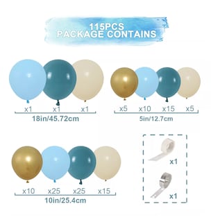 Foto 2 | Foto 2 | Guirnalda De Globos Azules Decoracion Con 115 Globos Azul/dorado/blanco