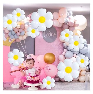 Foto 5 | Foto 5 | Globos Metálicos Con Forma De Flor De Margarita 10 Unidades Blanco