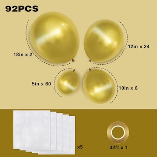 Foto 2 | Foto 2 | Juego De Globos Rubfac Metallic Gold 92 Piezas Con Diferentes Tamaños - Venta Internacional.