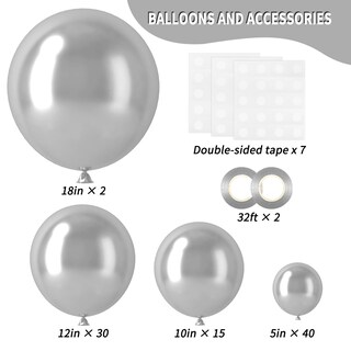 Foto 2 | Foto 2 | Set De Globos Rubfac De Látex Plateado, 87 Unidades, Con Cinta Para Fiestas - Venta Internacional.