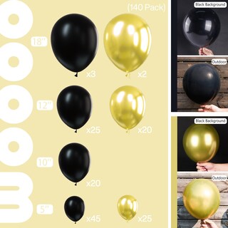 Foto 2 | Foto 2 | Globo Partywoo Negro Y Dorado, 140 Unidades, Diferentes Tamaños - Venta Internacional.