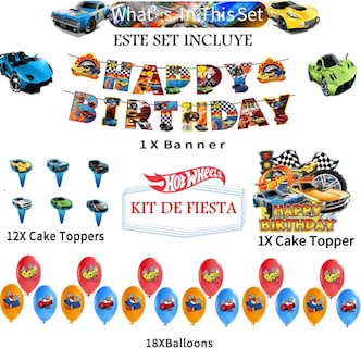 Foto 2 | Foto 2 | Set 18 Globos Látex Autos Hot Ruedas Carros Letrero Fiesta Y Decoración