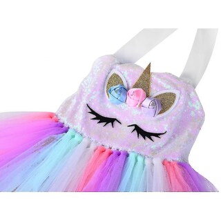 Foto 4 | Foto 4 | Vestido De Baile Huoguo Con Lentejuelas Y Unicornio Para Niñas De 1 A 8 Años Con Diadema - Venta Internacional.