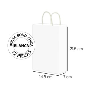 Foto 2 | Foto 2 | Bolsa de Papel Bond Blanco Chica con Asa 14.5 x 7 x 21.5 cm - 12 Piezas