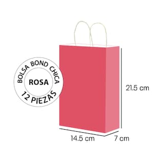 Foto 2 | Foto 2 | Bolsa De Papel Bond Rosa Chica Con Asa 14.5 X 7 X 21.5 - 12 Bolsas
