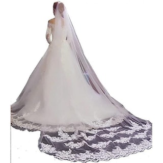 Foto 2 | Foto 2 | Velo De Novia Huoguo Con Borde De Encaje Largo Tipo Catedral Con Peineta - Venta Internacional.
