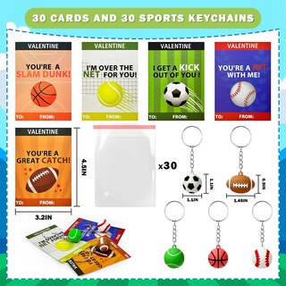 Foto 2 | Foto 2 | Tarjetas De Regalo De San Valentín Para Niños, Paquete De 30 Con Llaveros Deportivos - Venta Internacional.