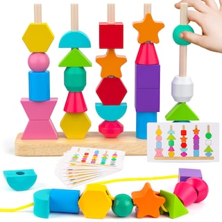 Foto 1 | Foto 1 | Juego De Juguetes Montessori De Cuentas De Madera Para Secuenciar, Apilar Y Atar - Venta Internacional.