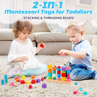 Foto 3 | Foto 3 | Juego De Juguetes Montessori De Cuentas De Madera Para Secuenciar, Apilar Y Atar - Venta Internacional.