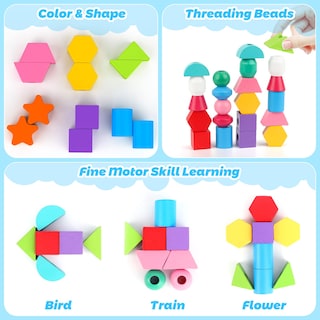 Foto 5 | Foto 5 | Juego De Juguetes Montessori De Cuentas De Madera Para Secuenciar, Apilar Y Atar - Venta Internacional.