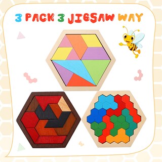 Foto 2 | Foto 2 | Juego De 3 Rompecabezas En Forma De Tangram Con Forma De Hexágono De Madera Jerify Para Todas Las Ed - Venta Internacional