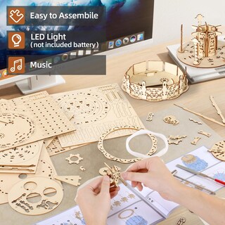 Foto 5 | Foto 5 | Puzles De Madera 3d Miebely Led Carrusel, Caja De Música Para Adultos Y Niños - Venta Internacional.
