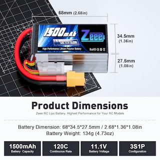 Foto 2 | Foto 2 | Batería Lipo Zeee 11,1 V 1500 Mah 120 V 3s Con Enchufe Xt60 (paquete De 2) - Venta Internacional.