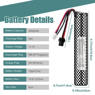 Foto 4 | Foto 4 | Batería Airsoft De 11,1 V, 2000 Mah, Conector Sm2p Con Cargador Usb - Venta Internacional.