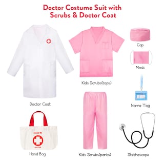Foto 2 | Foto 2 | Disfraz De Médico Meland Para Niñas Y Niños, Bata De Laboratorio, Rosa - Venta Internacional.