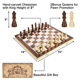 Foto 3 | Foto 3 | Venta Internacional - Juego De Ajedrez Amerous Magnético De Madera De 38 Cm Con 2 Reinas Adicionales