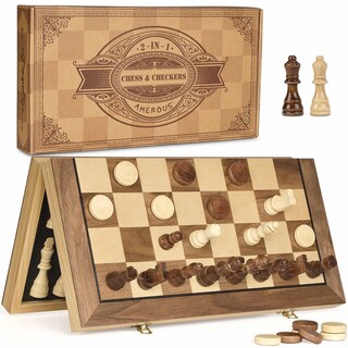 Foto 1 | Foto 1 | Juego de Ajedrez Y Damas Amerous Magnético de Madera de 38 Cm - Venta Internacional