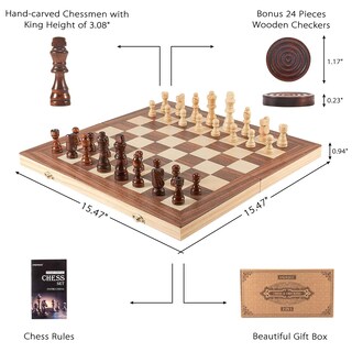 Foto 5 | Foto 5 | Juego De Ajedrez Y Damas Amerous De Madera De 15 Pulgadas Con Caja De Almacenamiento - Venta Internacional.