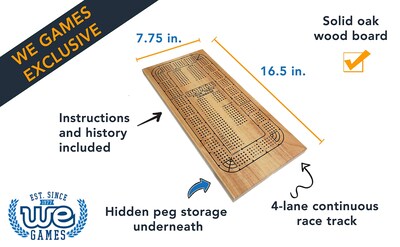 Foto 2 | Foto 2 | Tabla De Cribbage We Games Para 4 Jugadores De Madera Con Pinzas De Plástico - Venta Internacional.