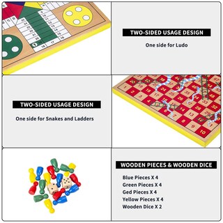 Foto 7 | Foto 7 | Juego De Mesa Amerous Ludo Snakes And Ladders 2 En 1 De Madera De 30,5 Cm - Venta Internacional.