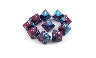 Foto 1 | Foto 1 | Juego De Dados Chessex Gemini Morado Y Verde Azulado Con Troquel Dorado De Diez Caras - Venta Internacional.