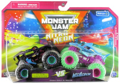 Foto 1 | Foto 1 | Paquete de 2 Unidades de la Serie Nitro Neón Toy Monster Jam 2023 con Alien Invasión contra Megalodón - Venta Internacional