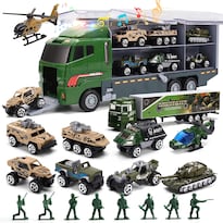 Set De Camiones De Juguete Cute Stone 28 En 1 Con Sonido Y Luz Con 16 Hombres Del Ejército - Venta Internacional.