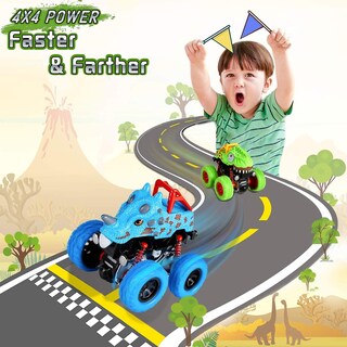 Foto 4 | Foto 4 | Juego De Camiones Acrobáticos Inerciales De Dinosaurios Con Dibujos Animados Para Niños, X2 - Venta Internacional.