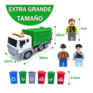 Foto 4 | Foto 4 | Camión De Basura Juguetes Lab.g Verde Blanco 158 Pz