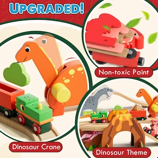 Foto 5 | Foto 5 | Set De Tren De Madera Lehoo Castle Dinosaur Con Rieles Para Niños Pequeños - Venta Internacional.