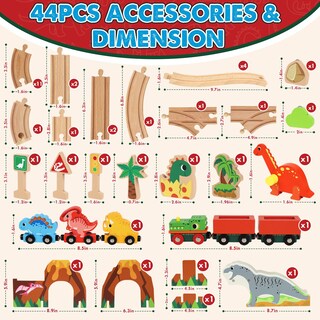Foto 6 | Foto 6 | Set De Tren De Madera Lehoo Castle Dinosaur Con Rieles Para Niños Pequeños - Venta Internacional.