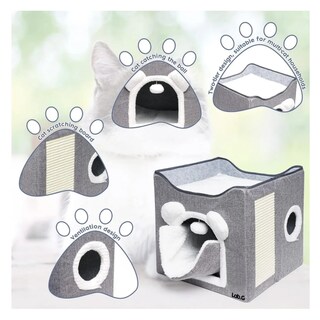 Foto 3 | Foto 3 | Casa Y Cama Plegable Para Gato Con Cojín Suave Bola De Pelo Lab.g, Gris Blanco