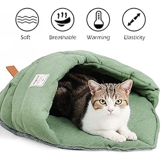 Foto 2 | Foto 2 | Saco De Dormir Para Gatos Tangn, Cama Cueva De Tela De Lino Para Mascotas, Color Verde - Venta Internacional.