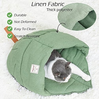 Foto 3 | Foto 3 | Saco De Dormir Para Gatos Tangn, Cama Cueva De Tela De Lino Para Mascotas, Color Verde - Venta Internacional.