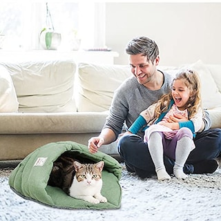 Foto 7 | Foto 7 | Saco De Dormir Para Gatos Tangn, Cama Cueva De Tela De Lino Para Mascotas, Color Verde - Venta Internacional.