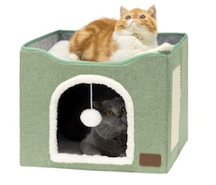 Casa Y Cama Plegable Para Gato Con Cojín Suave verde Claro