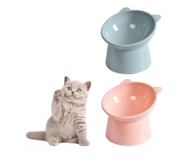 Foto 1 | Foto 1 | 2pz Plato Comedero Inclinado Elevado Para Gato Perro Mascota Color Rosa Wünd