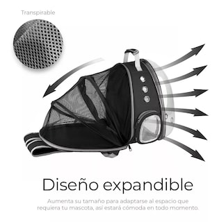 Foto 5 | Foto 5 | Mochila Transportadora Para Perros/gatos Expandible Portátil Negro