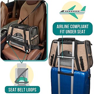 Foto 6 | Foto 6 | Transportín De Viaje Para Mascotas Petami Premium, Con Laterales Blandos, Color Marrón Jaspeado - Venta Internacional.