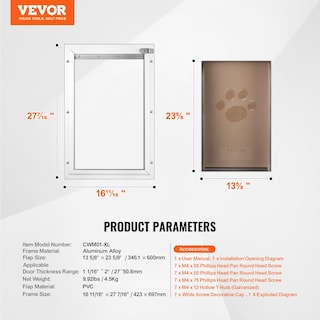 Foto 7 | Foto 7 | Puerta Para Mascotas Vevor Con Marco De Aluminio Para Perros Extragrandes, Color Blanco - Venta Internacional.