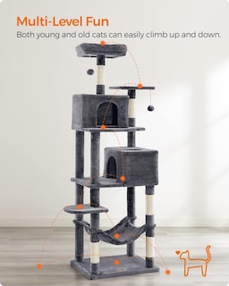 Foto 3 | Foto 3 | Torre Para Gatos Cat Tree Feandrea De 190 Cm Con 2 Perchas Y 2 Cuevas - Venta Internacional.