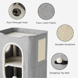 Foto 3 | Foto 3 | Cama Cat House De 2 Niveles Para Gatos De Interior Con Bloc De Notas, Color Gris - Venta Internacional.