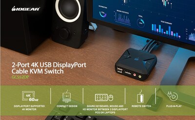 Foto 5 | Foto 5 | Conmutador Kvm Iogear Usb Displayport 4k De 30 Hz Con Hub Usb De 2 Puertos - Venta Internacional.