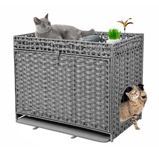 Foto 1 | Foto 1 | Mueble de Mimbre Ratán Gris con Caja de Arena para Gatos