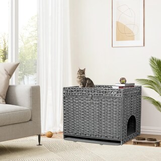 Foto 2 | Foto 2 | Mueble de Mimbre Ratán Gris con Caja de Arena para Gatos